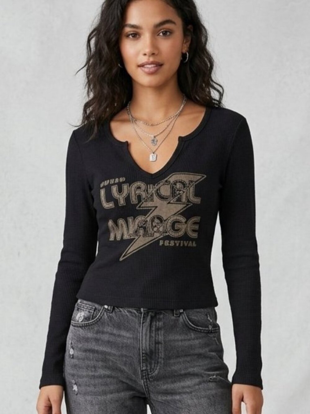 Anthropologie Pilcro NWOT Lyrical Mirage Music Festival Notched Waffle Top M